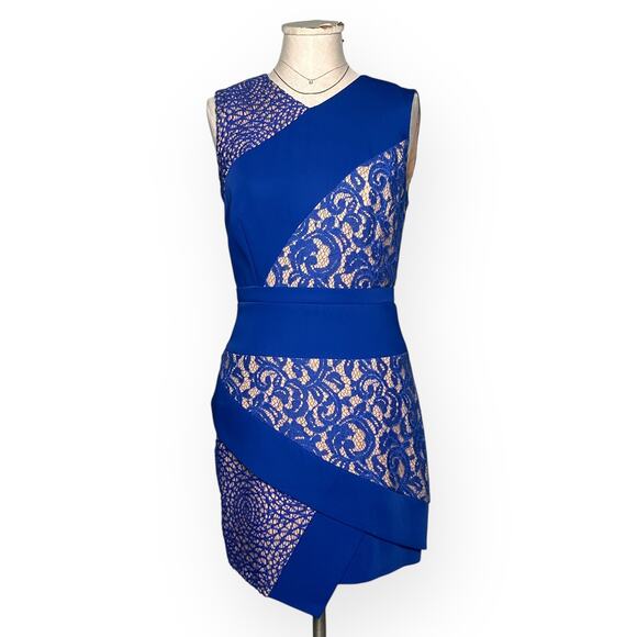 BCBGMAXAZRIA Dalia Cocktail Dress Asymmetric Lace Coquette Creative Party Blue - Picture 3 of 14